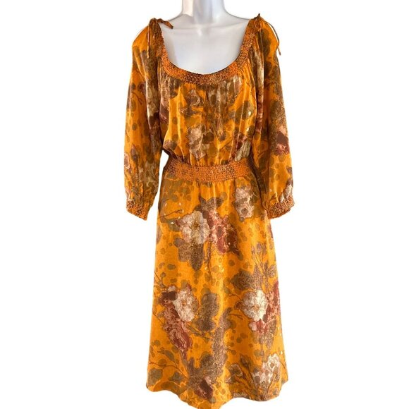 Moulinette Soeurs Floral Fall Harvest Silk Smocked Dress Size 2 Scoop Neck Boho - Picture 1 of 8
